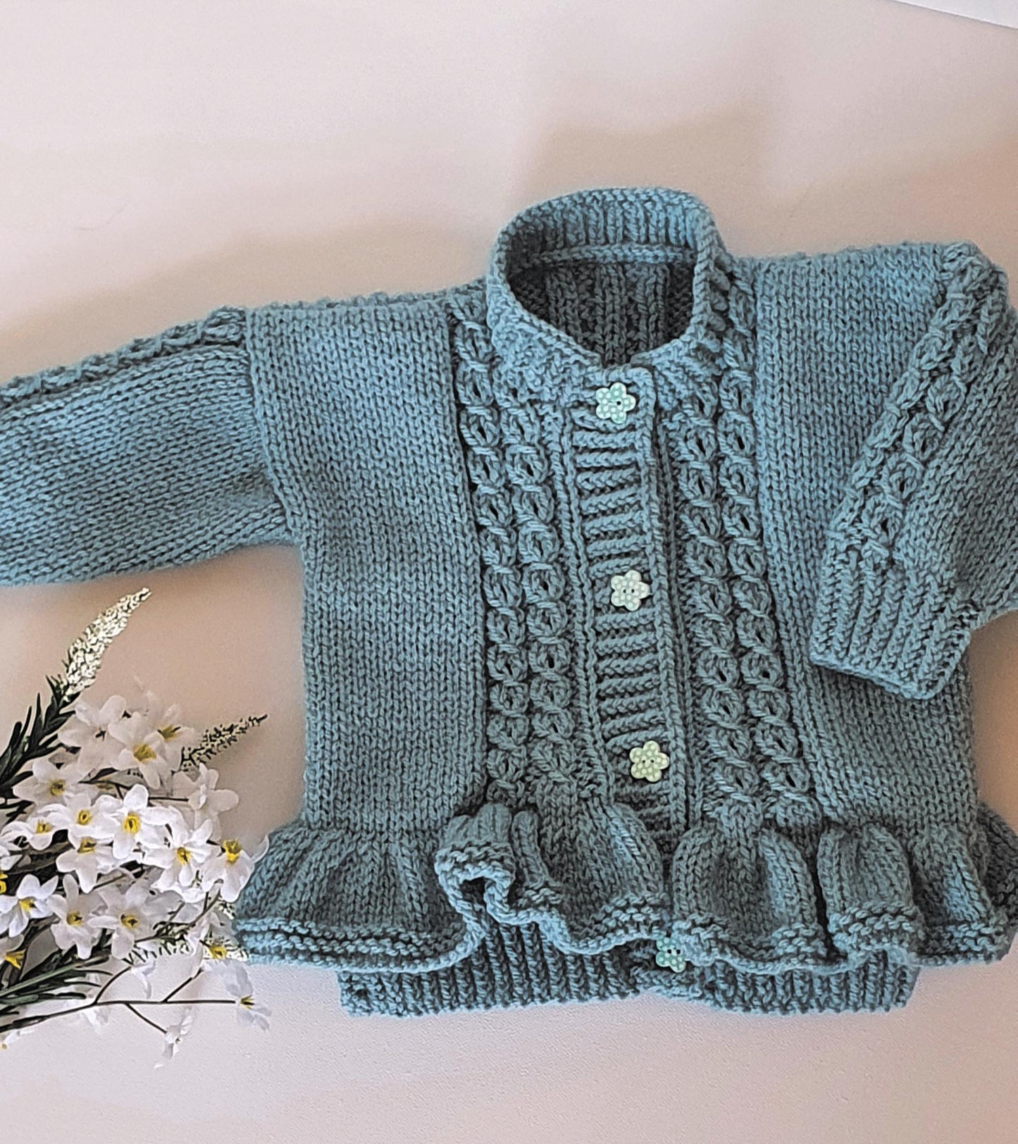 Mara Faux Cable Peplum Cardigan 6 Months - 4 Years Knitting Pattern
