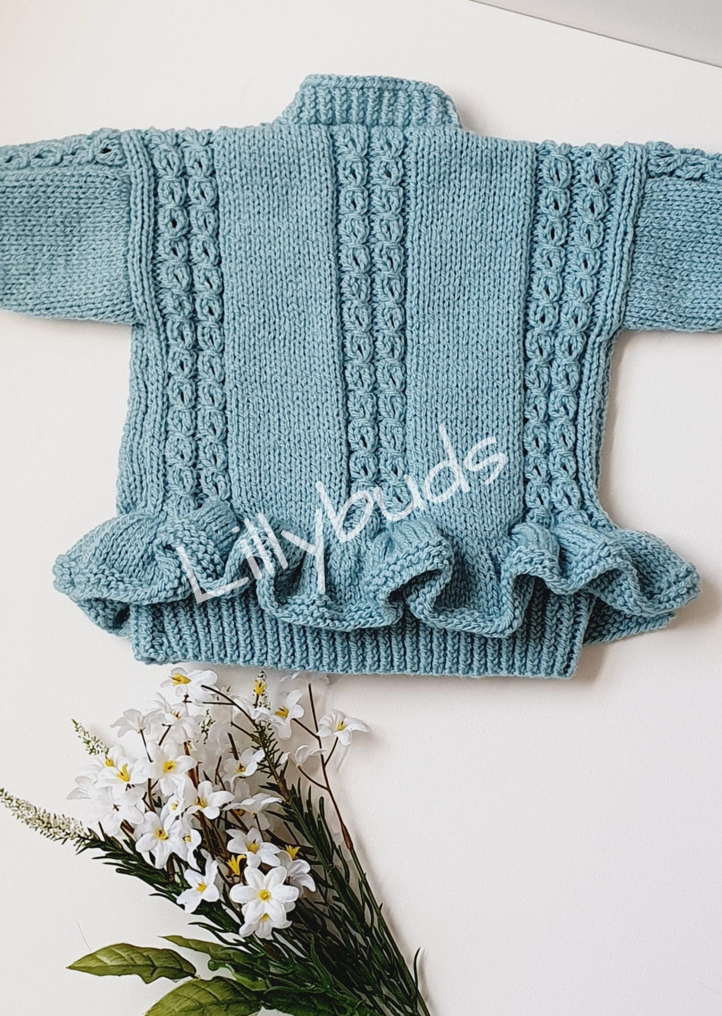 Mara Faux Cable Peplum Cardigan 6 Months - 4 Years Knitting Pattern