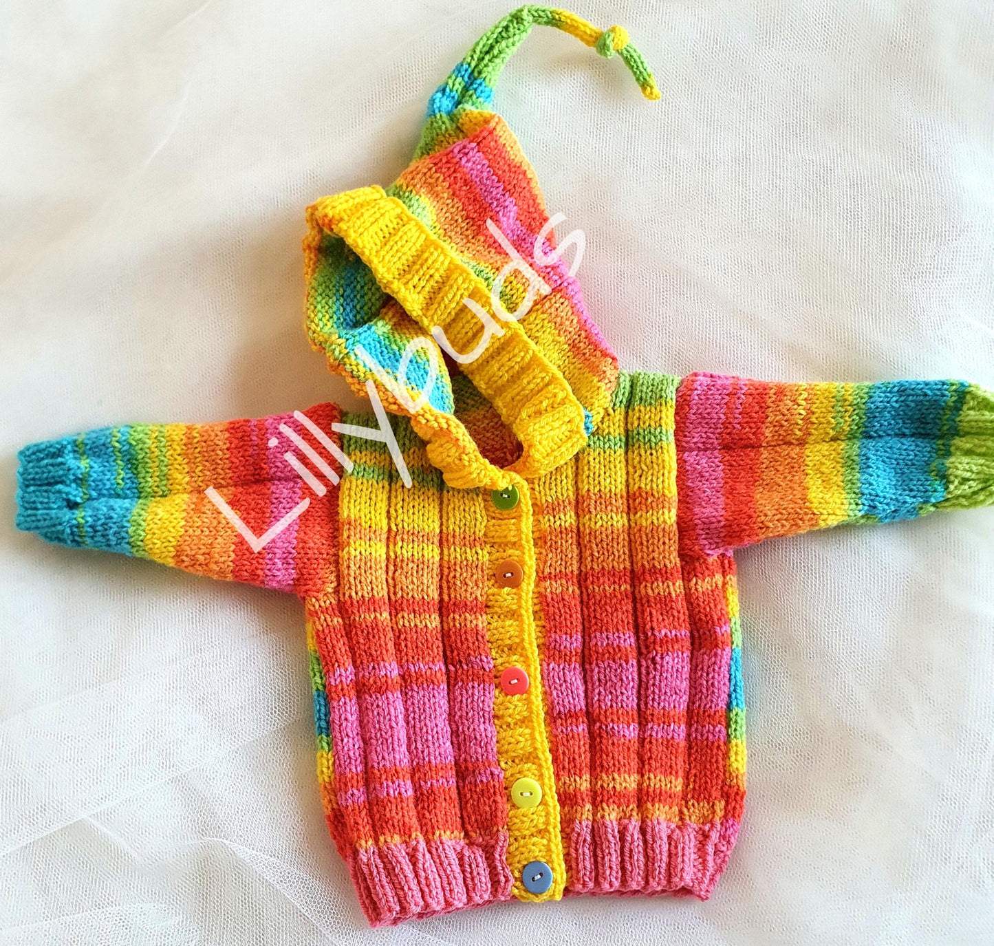 Rainbow Pixie Hoodie 6 Months - 4 Years Knitting Pattern