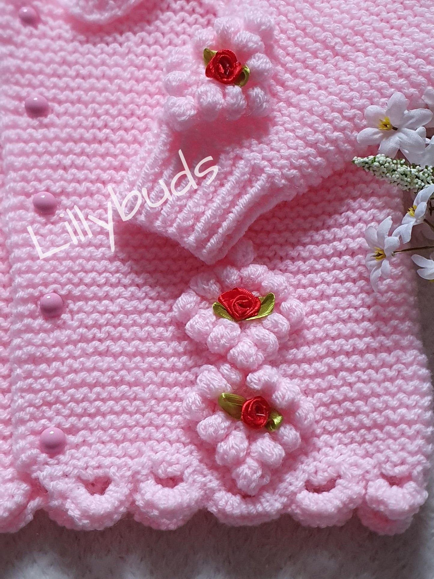 Sunday Best Floral Bobble Cardigan 20"–24" Knitting Pattern
