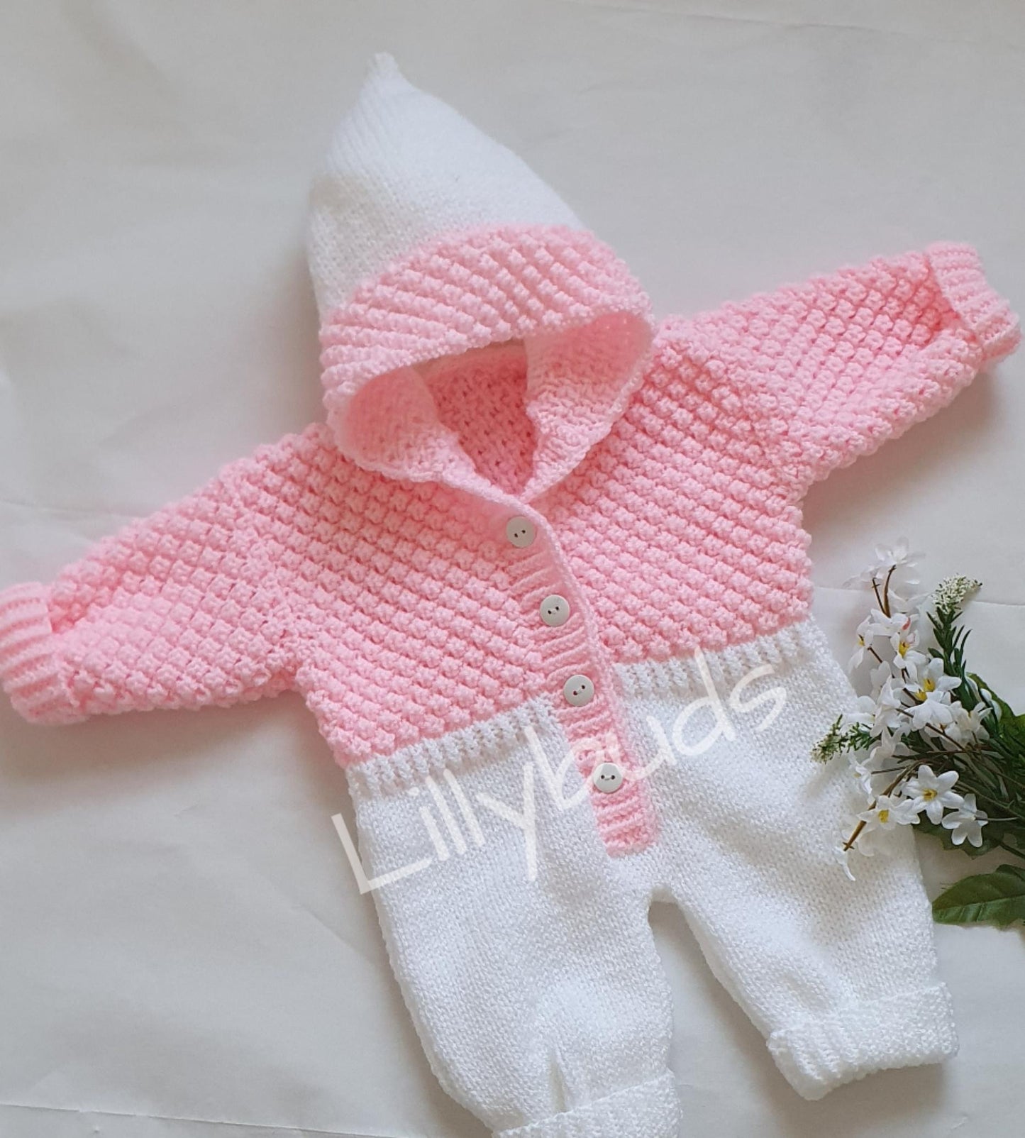 Jelly Bean Textured Baby All-in-One Romper 0-12 Months Knitting Pattern