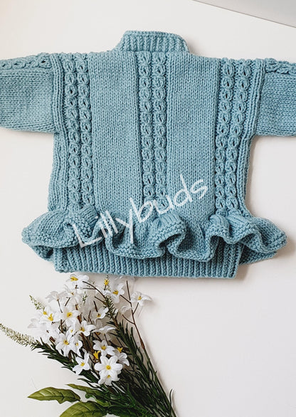 Mara Faux Cable Peplum Cardigan 6 Months - 4 Years Knitting Pattern