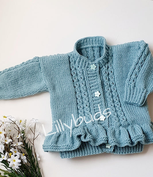 Mara Faux Cable Peplum Cardigan 6 Months - 4 Years Knitting Pattern