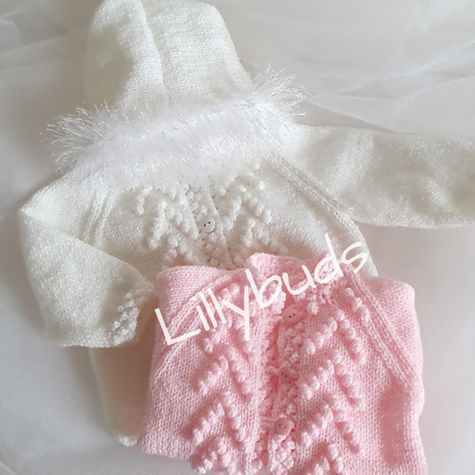 Elsie Rose Bobble Jacket & Hoodie 18"-24" Knitting Pattern