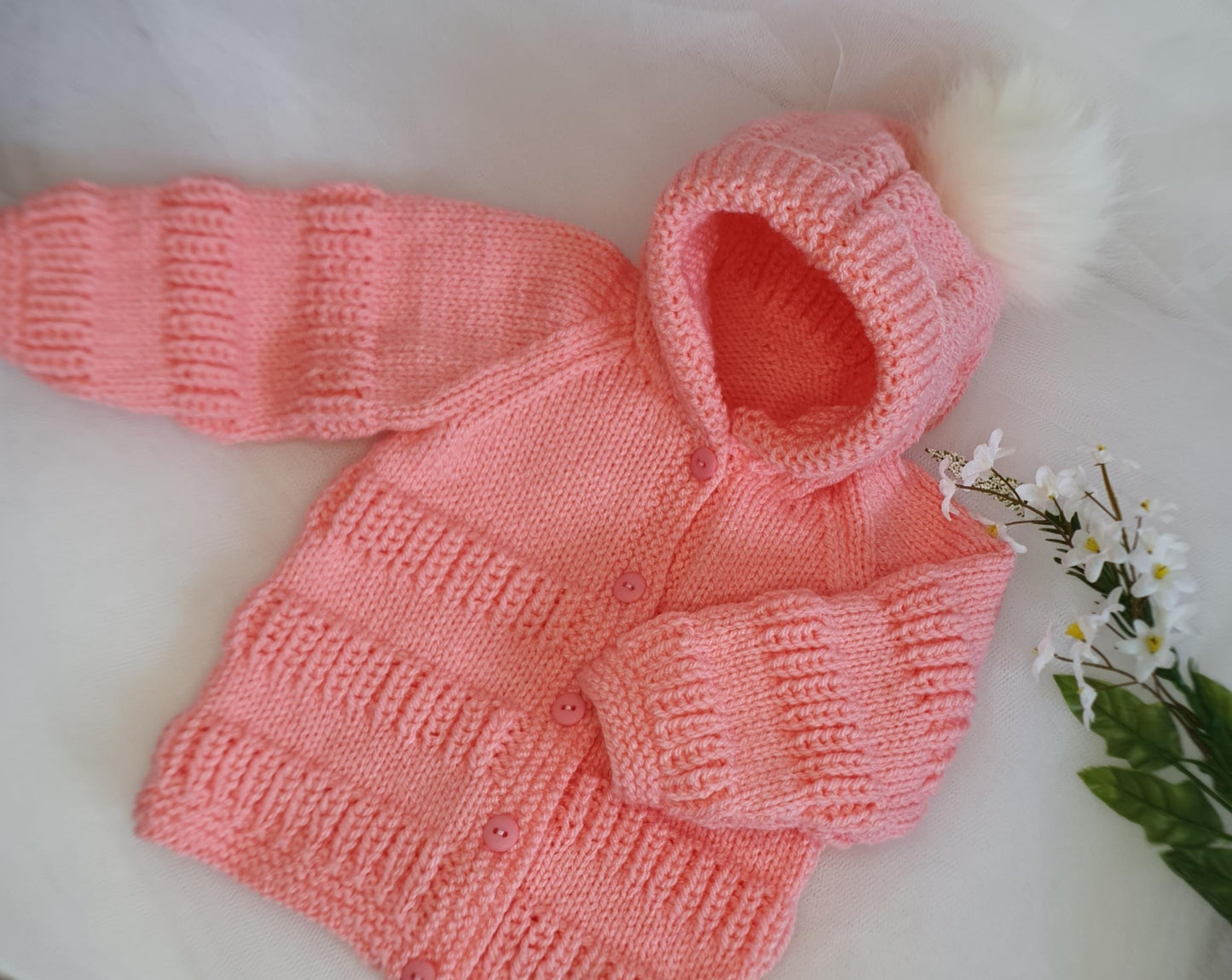 Izzy Hooded Baby Jacket Knitting Pattern 20"-24"