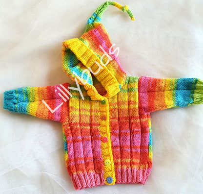 Rainbow Pixie Hoodie 6 Months - 4 Years Knitting Pattern