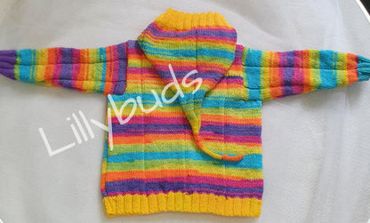 Rainbow Pixie Hoodie 6 Months - 4 Years Knitting Pattern