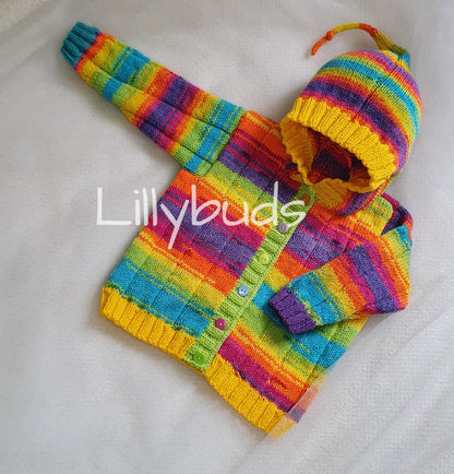 Rainbow Pixie Hoodie 6 Months - 4 Years Knitting Pattern