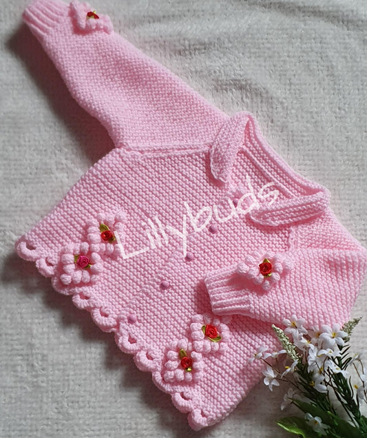 Sunday Best Floral Bobble Cardigan 20"–24" Knitting Pattern
