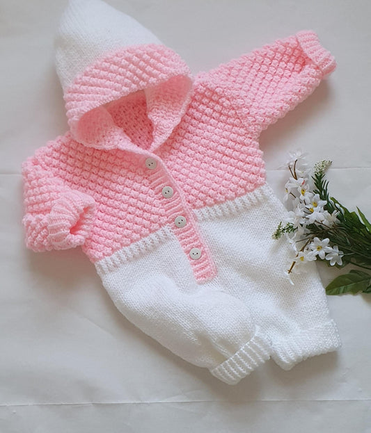 Jelly Bean Textured Baby All-in-One Romper 0-12 Months Knitting Pattern