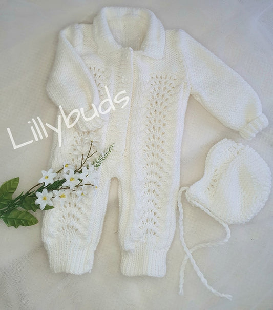 White Cable Sleepsuit Knitting Pattern